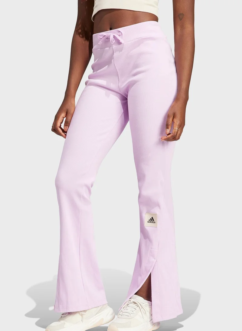 Adidas Lounge Ribbed Flared-Leg Joggers