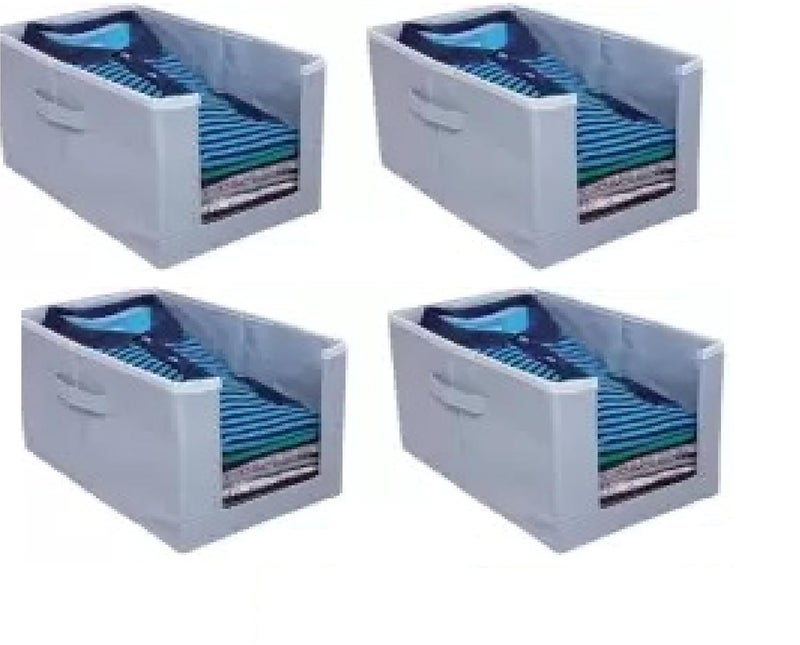 Just Mart Stackable Shirt Stacker Storage Bins Closet Organizers Foldable Storage BoxesShelf Organizer Shelves Basket Storage Bin For Organizing Clothing Toys Pack of 4 Grey - Image 1