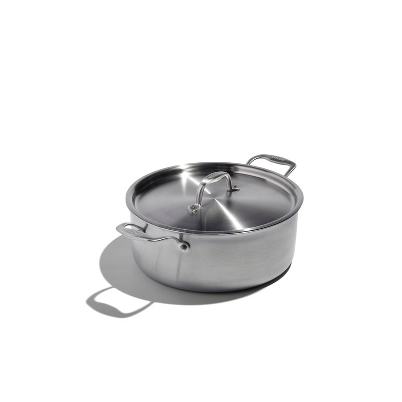 Heritage Steel x Eater 6 Quart Rondeau with Lid Made in USA 5Ply Fully Clad Stainless Steel Pan Stay Cool Handle Design Induction Capable NonToxic Cookware