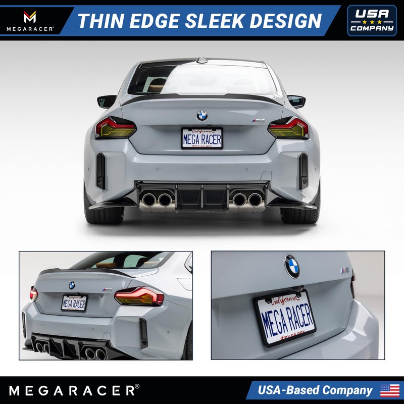 Mega Racer Premium Thin Matte Black License Plate Frames - 2 Pack, Rust-Free Stainless Steel, Rattle-Free, Street Legal with Screw Caps, Thin Metal Front & Rear Car Tag Holders - Fits BMW, Audi, Lexus & More - Image 3