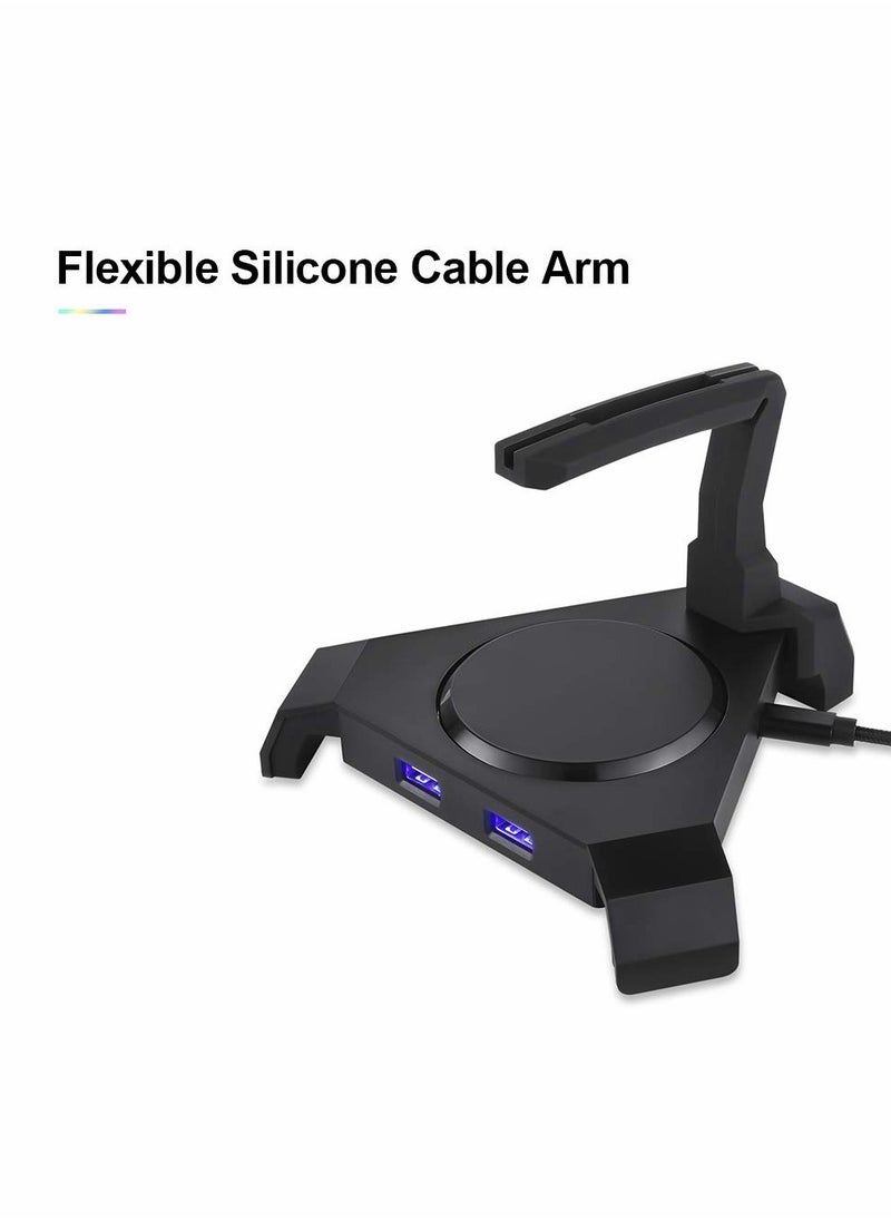 Excefore - Mouse Bungee, Gaming Mouse Cord Controller, with 4 Port USB Hub & RGB Lighting, Mouse Cable Management Organizer Fixer Holder - Black - Image 1