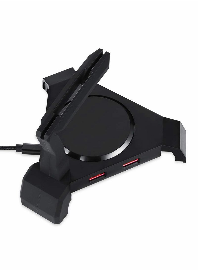 Excefore - Mouse Bungee, Gaming Mouse Cord Controller, with 4 Port USB Hub & RGB Lighting, Mouse Cable Management Organizer Fixer Holder - Black - Image 1