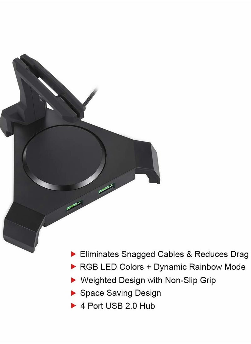 Excefore - Mouse Bungee, Gaming Mouse Cord Controller, with 4 Port USB Hub & RGB Lighting, Mouse Cable Management Organizer Fixer Holder - Black - Image 1
