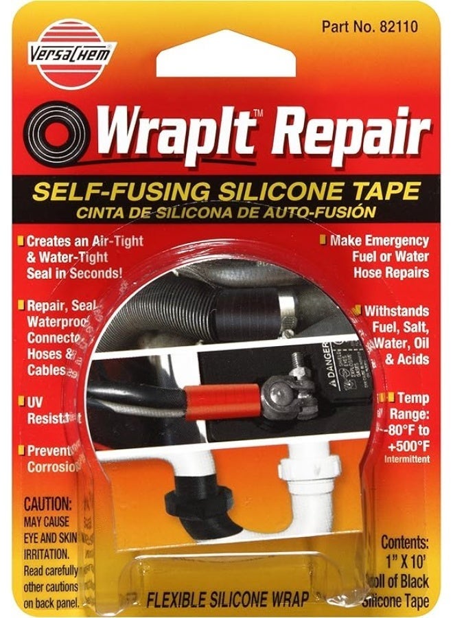 Versachem 82110 WrapIt Self-Fusing Silicone Repair Tape, 1 inch x 10 ft, Waterproof & Heat Resistant, Black - Image 1