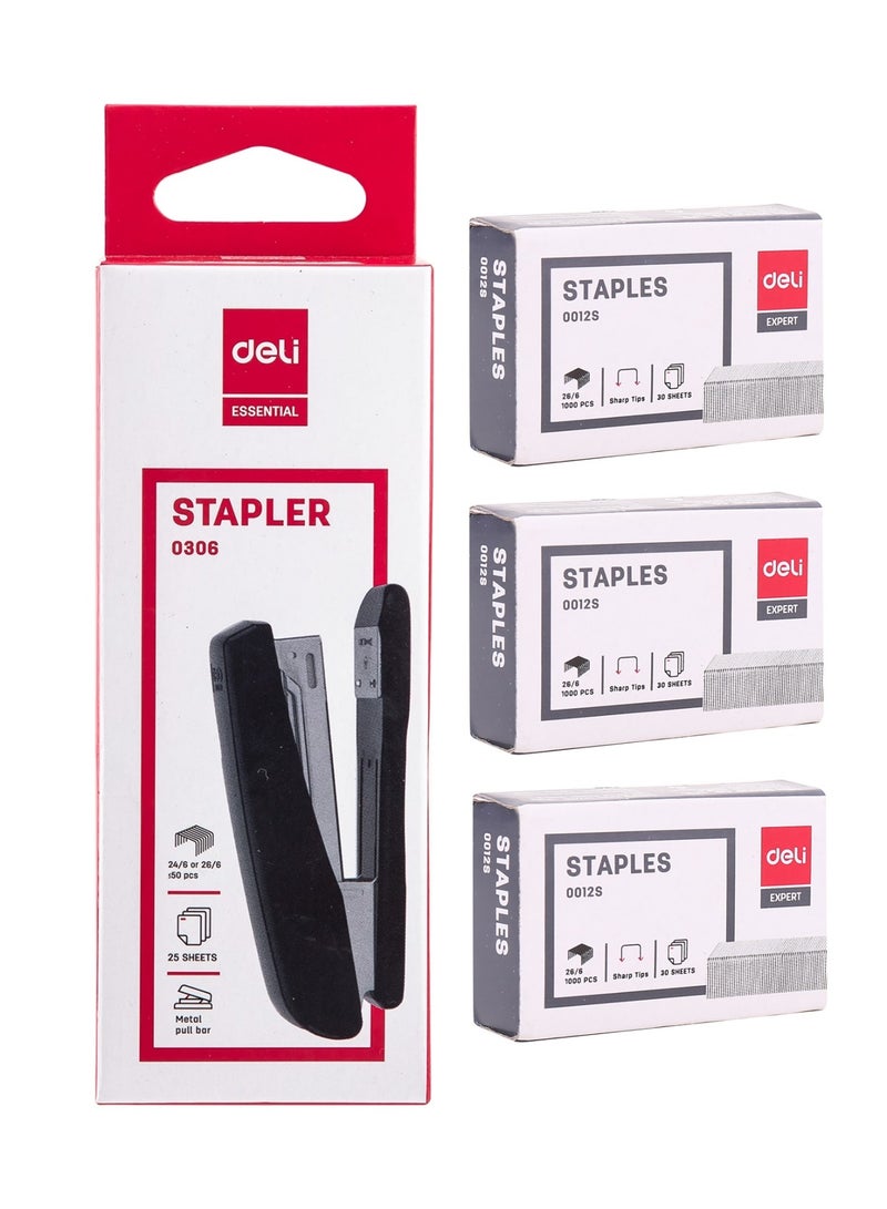 Deli مُدبِّس مكتبي قطعة واحدة مع ثلاث عبوات من الدبابيس بألوان متنوعة - Image 1