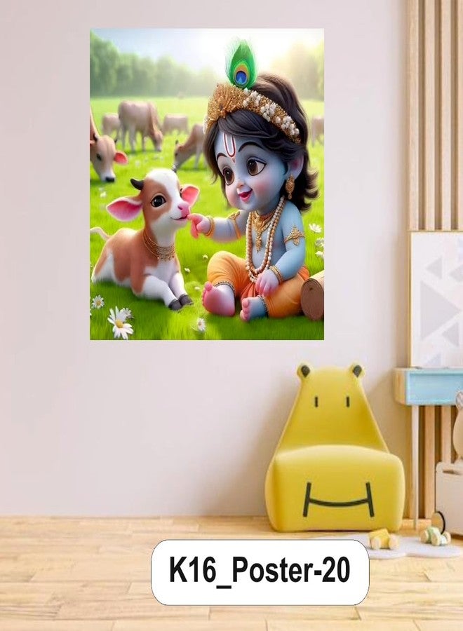 Akki World Blue Baby Krishna Feather And Little Cow Wall Poster (K_16_Poster_20) Posters For Room Pregnant women (Size - 41CM X 41CM) - Image 2