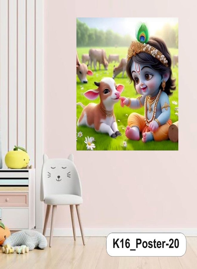 Akki World Blue Baby Krishna Feather And Little Cow Wall Poster (K_16_Poster_20) Posters For Room Pregnant women (Size - 41CM X 41CM) - Image 4