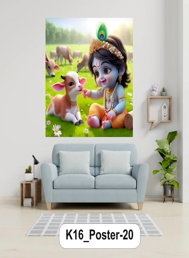 Akki World Blue Baby Krishna Feather And Little Cow Wall Poster (K_16_Poster_20) Posters For Room Pregnant women (Size - 41CM X 41CM) - Image 3