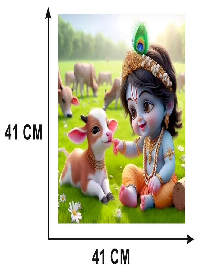 Akki World Blue Baby Krishna Feather And Little Cow Wall Poster (K_16_Poster_20) Posters For Room Pregnant women (Size - 41CM X 41CM) - Image 5