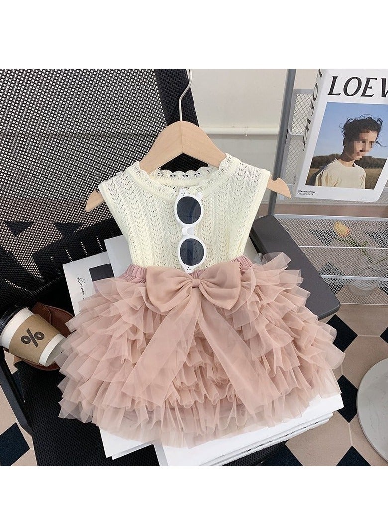 1-2Y Toddler Girls 2-Piece Summer Outfit, Beige Tank Dress Set, Soft & Comfortable Top, Pink Fluffy Tulle Skirt, Sweet & Cute, Perfect for Daily Wear & Party Occasions, Suitable for Height 80-90cm  - Image 5