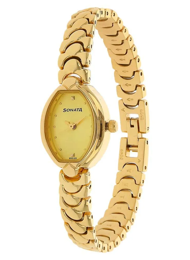 سوناتا Women's Analog Oval Shape Metal Wrist Watch 8107YM02 - 28 Mm