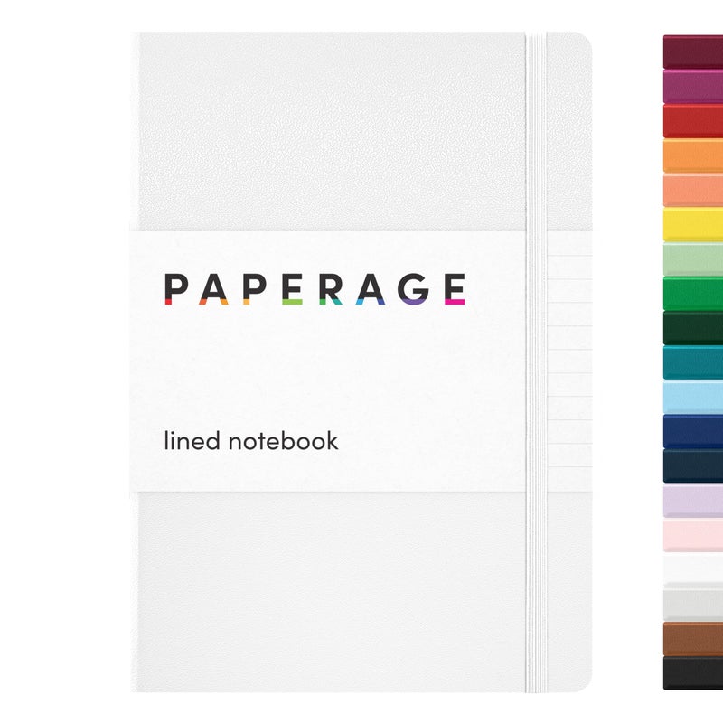 PAPERAGE Lined Journal Notebook, (White), 160 Pages, Medium 5.6 in x 8 in - 100 GSM Thick Paper â€“ Hardcover Journaling Notebook for Work, School & Note Taking - Image 1