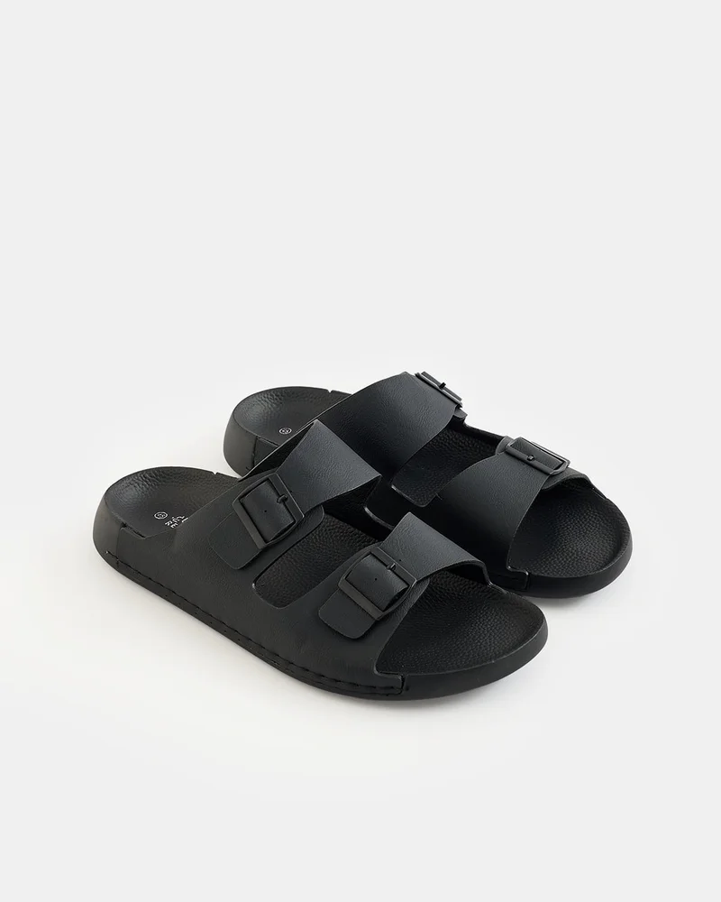 Redtag Men Black Buckled Comfort Sandals