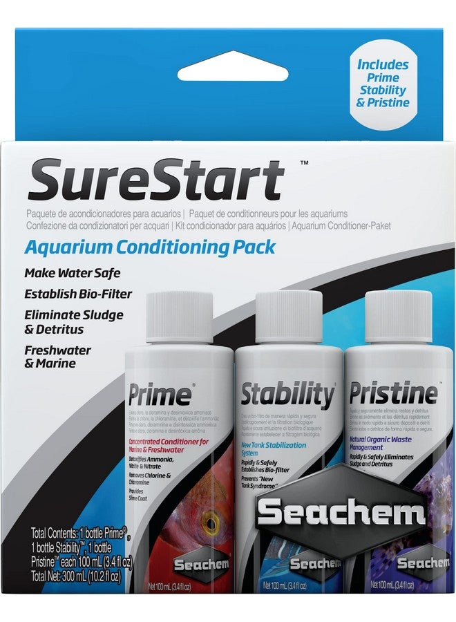 Seachem SureStart- 3 100 ml. Pack, Aquarium Conditioning Pack for Freshwater & Marine.