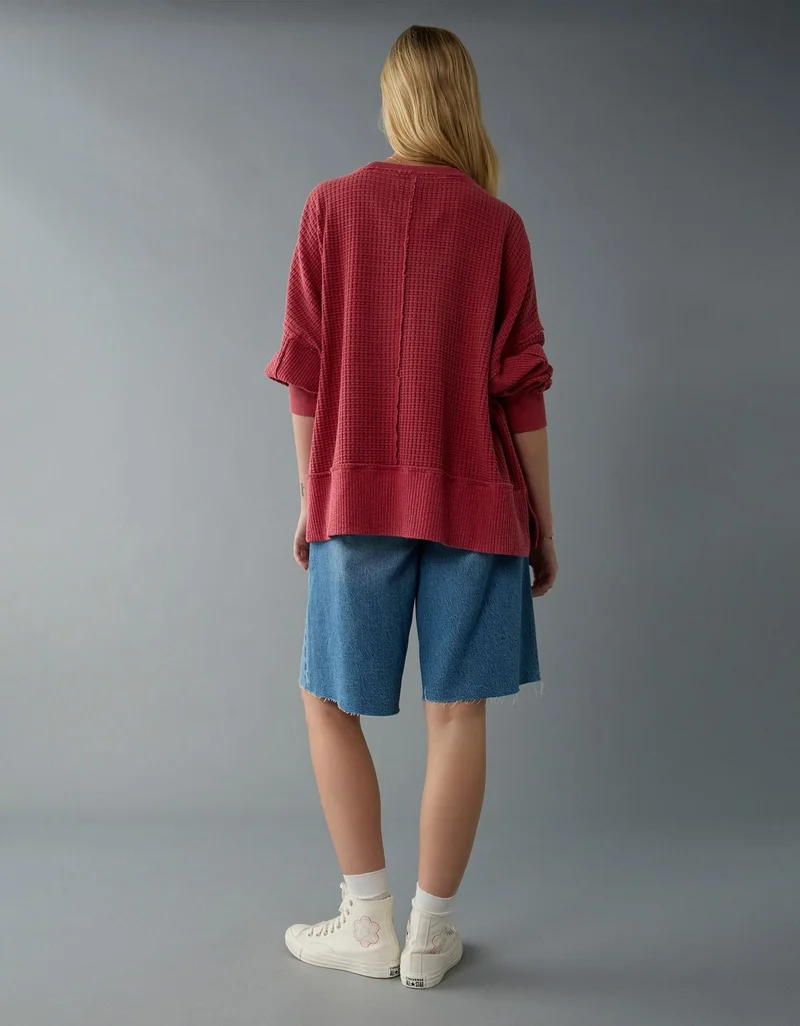 American Eagle AE Big Hug Crew Neck Waffle Sweatshirt