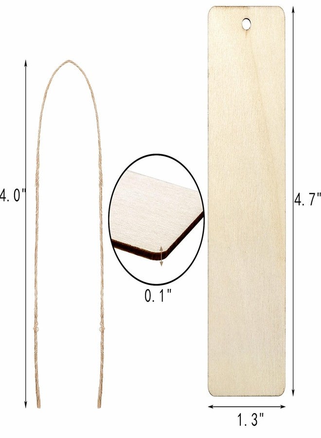 Cididu 150 Pieces Wood Blank Bookmarks, DIY Wooden Craft Bookmark with Ropes, Christmas Unfinished Hanging Gift Tags Ornaments, Rectangle Crafts Blank for Wedding Birthday Party Decor, 4.7'' x 1.3'' - Image 2