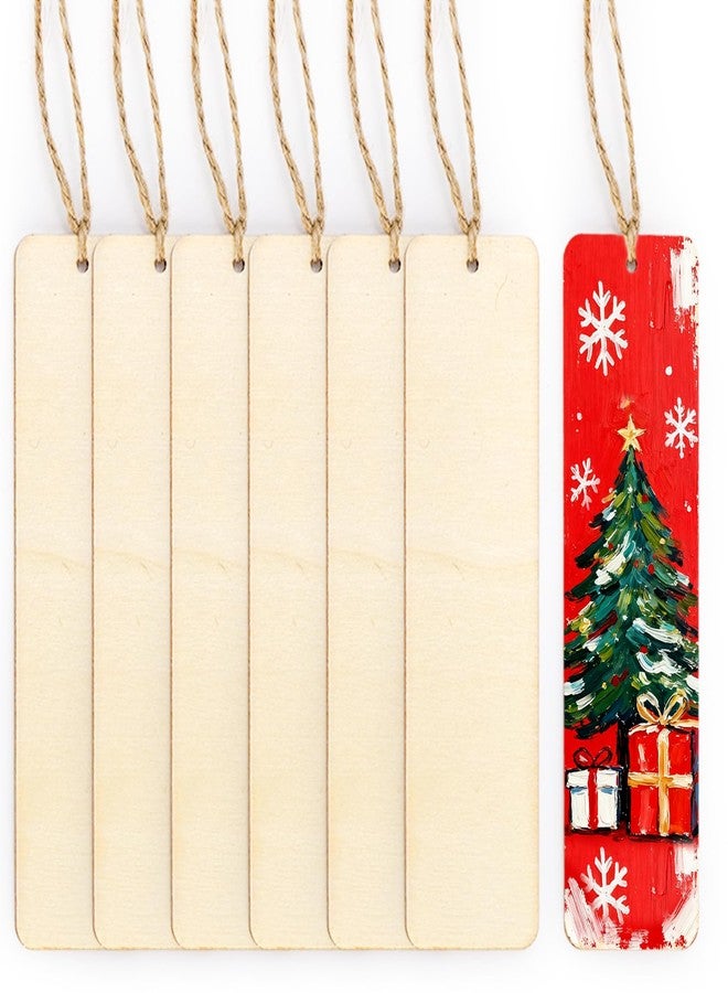 Cididu 150 Pieces Wood Blank Bookmarks, DIY Wooden Craft Bookmark with Ropes, Christmas Unfinished Hanging Gift Tags Ornaments, Rectangle Crafts Blank for Wedding Birthday Party Decor, 4.7'' x 1.3'' - Image 5