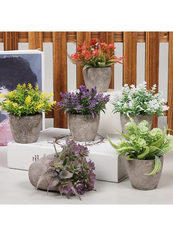 Set of 6 Mini Artificial Potted Plants, Plastic Fake Topiary Shrubs for Indoor Home Office Decor - Image 3