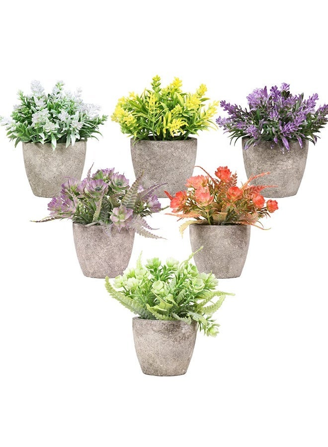Set of 6 Mini Artificial Potted Plants, Plastic Fake Topiary Shrubs for Indoor Home Office Decor - Image 1