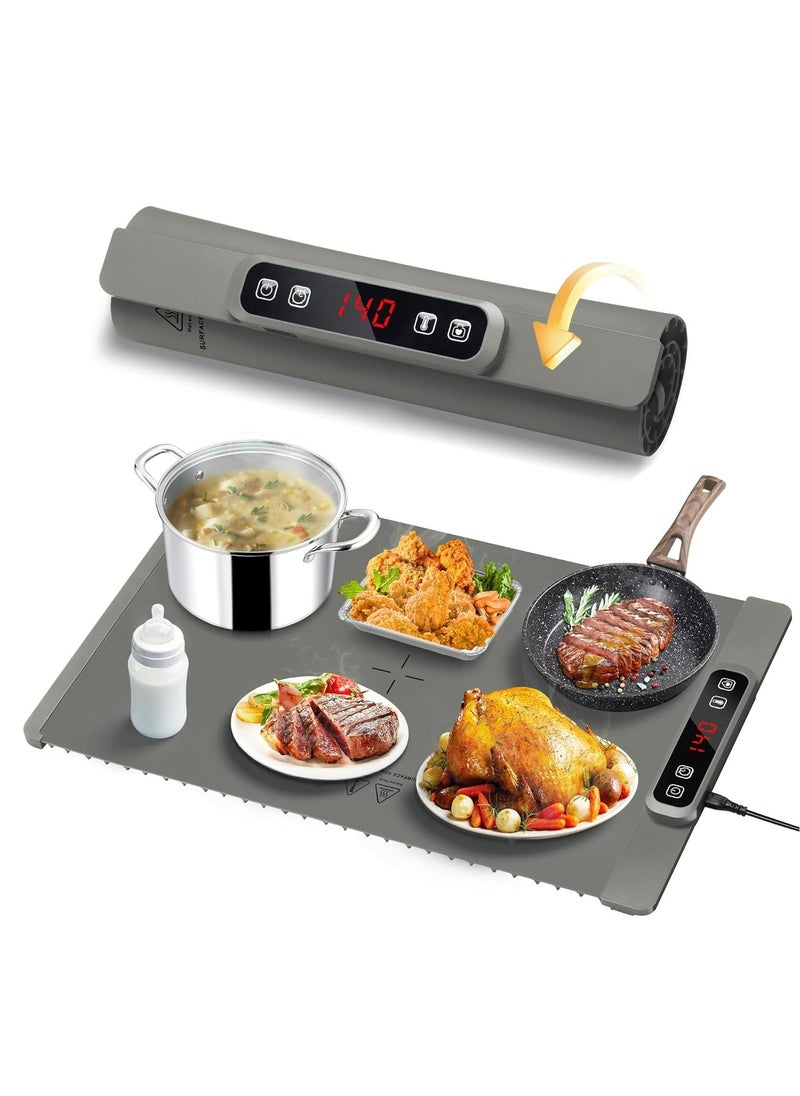 Generic Food Warming Mat, Silicone Electric Warming Tray, 5 Temperature Levels, 4 Hour Timer, Child Safety Lock, Gray  - Image 1