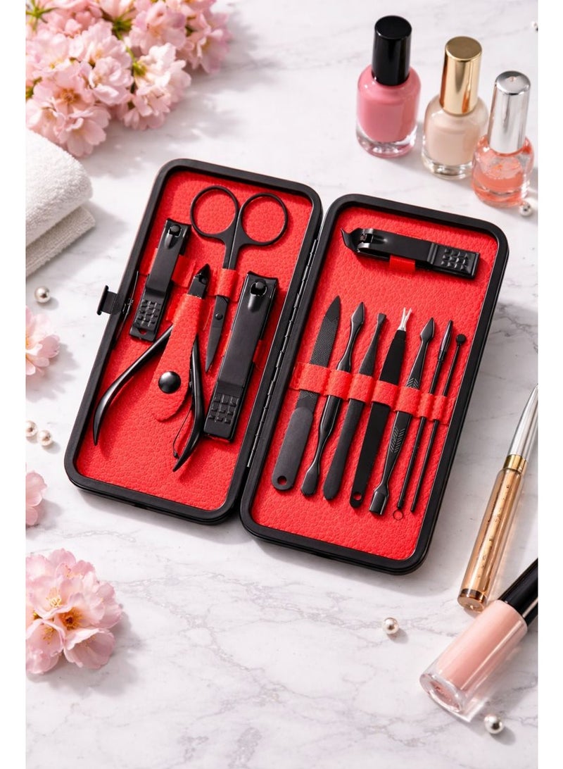 12-in-1 Professional Manicure and Pedicure Set for Hands and Feet, nail clippers, scissors, nail files, cuticle remover, and nail cleaning tools, made of stainless steel, in an elegant organized case for hygiene, perfect for home use and travel, suitable for men and women, complete set for precise nail care and shaping, a great gift and professional personal grooming tool. - Image 1