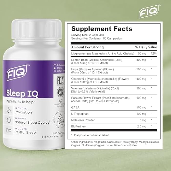 FIQ Formula IQ - Sleep IQ - Sleep Aid - Magnesium Supplement with 5 mg Melatonin, Lemon Balm, & Valerian Root - 60 Capsules - Image 4