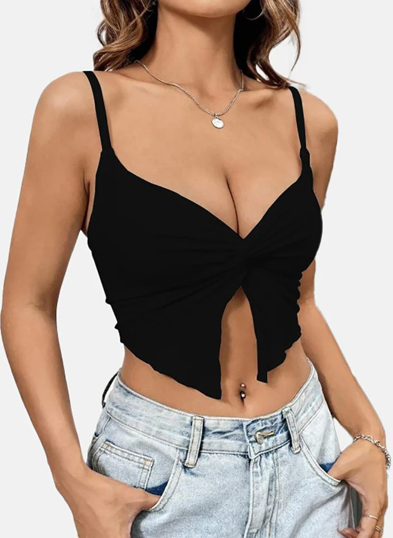 يونيكي Black Solid Slim Fit Sleeveless Top