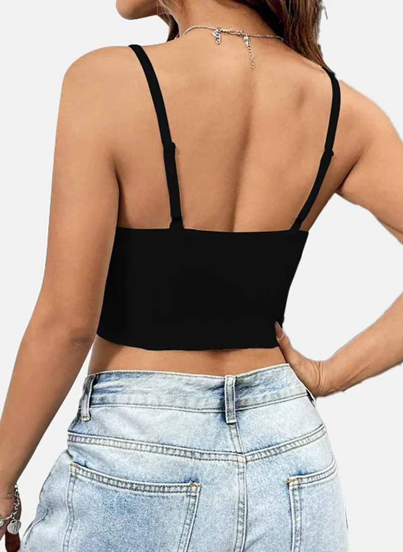 يونيكي Black Solid Slim Fit Sleeveless Top