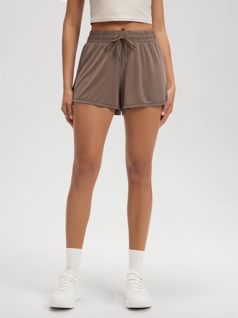 ODODOS Women's Goodnight Sleep Shorts, Drawstring Relaxed Fit Lounge & Sleepwear, Soft Natural Wood Pulp Blend, Tea Brown, Medium - Image 4