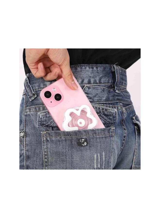 Green Tiger Cute Transparent Daisy Flower Shape Design Mobile Phone Grip Compatible with Magsafe Multi Functional Collapsible Stand Holder for Smartphone Tablet Cell Phone Accessory (Black) - Image 5