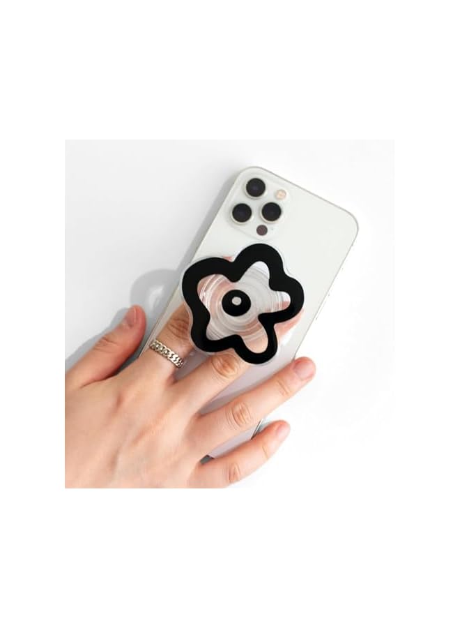 Green Tiger Cute Transparent Daisy Flower Shape Design Mobile Phone Grip Compatible with Magsafe Multi Functional Collapsible Stand Holder for Smartphone Tablet Cell Phone Accessory (Black) - Image 2