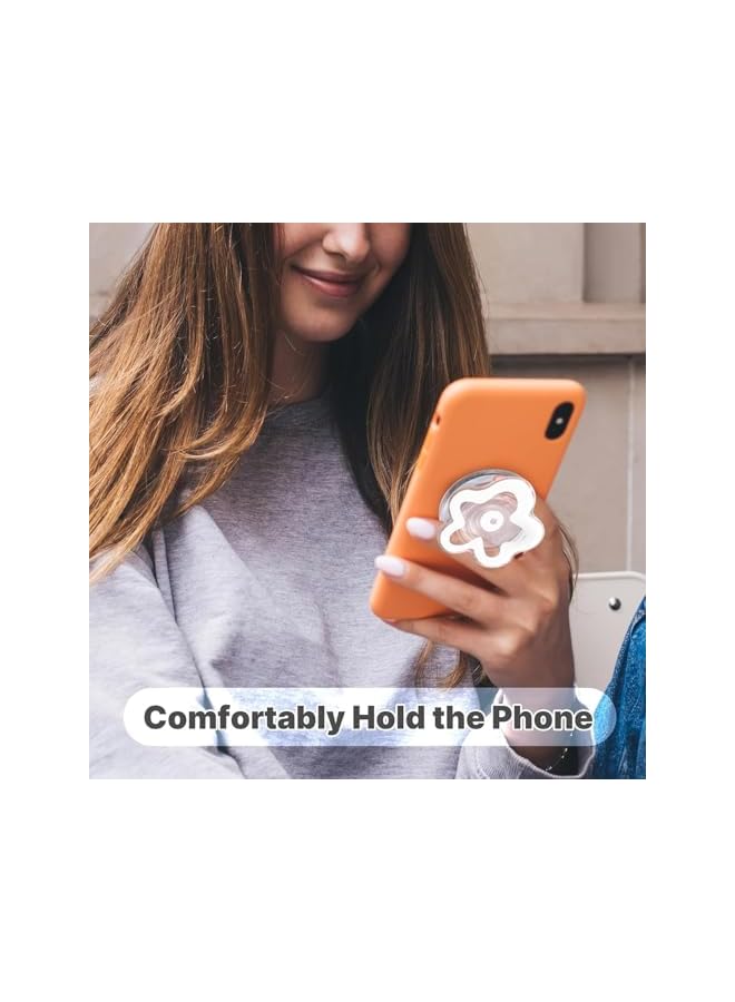 Green Tiger Cute Transparent Daisy Flower Shape Design Mobile Phone Grip Compatible with Magsafe Multi Functional Collapsible Stand Holder for Smartphone Tablet Cell Phone Accessory (Black) - Image 4