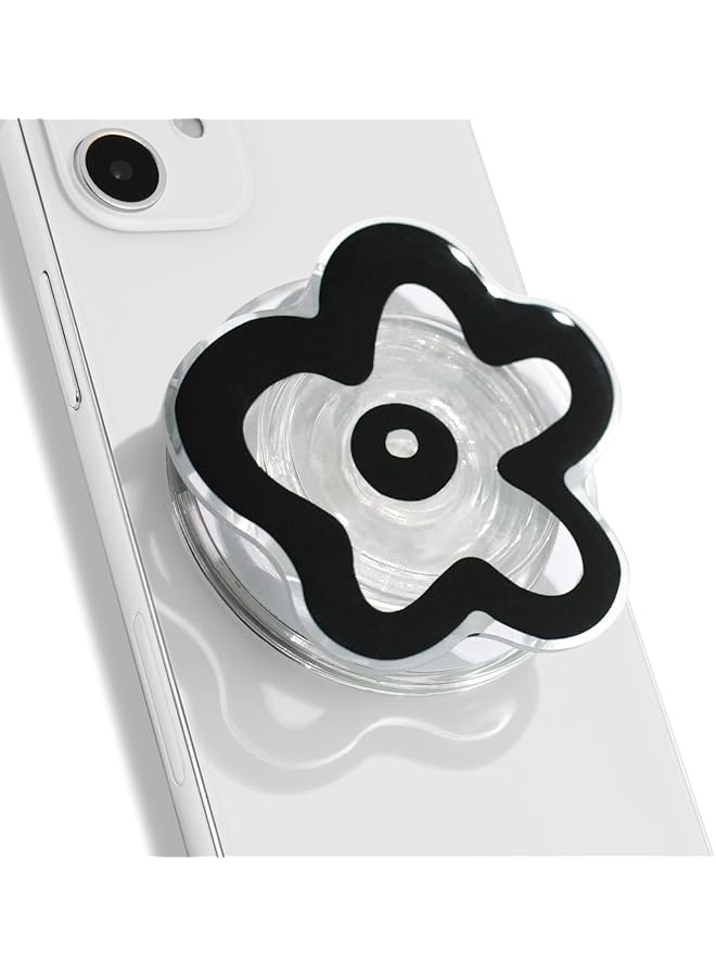 Green Tiger Cute Transparent Daisy Flower Shape Design Mobile Phone Grip Compatible with Magsafe Multi Functional Collapsible Stand Holder for Smartphone Tablet Cell Phone Accessory (Black) - Image 1