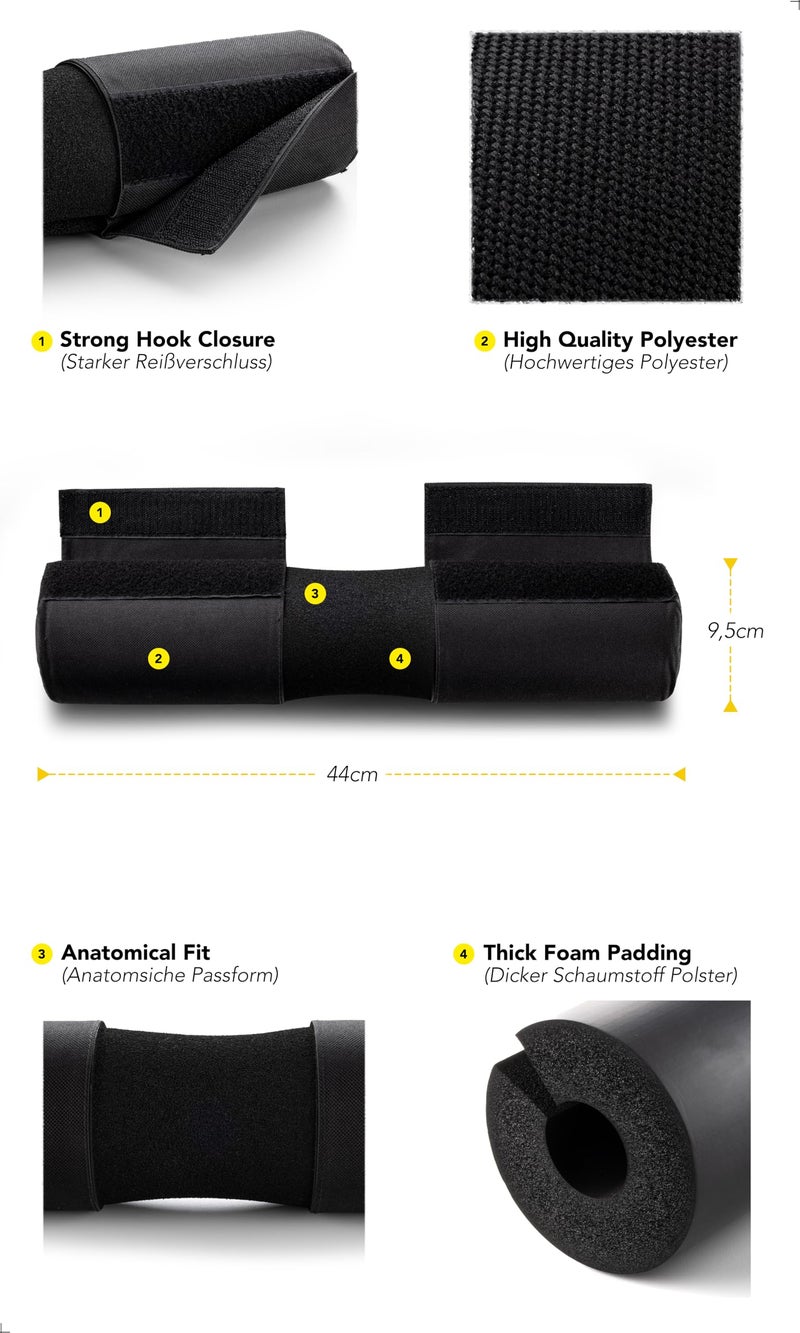 FitgriffÂ® Barbell Hip Thrust Pad for Squats, Lunges & Glute Bridges â€“ Weightlifting Cushion for Neck & Shoulder Protection â€“ Fits Olympic & Standard Bars (Black) - Image 3
