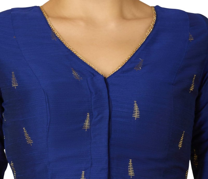Studio Shringaar Women's Handloom Cotton Silk Readymade Saree Blouse (Royal Blue, 34) - Image 5