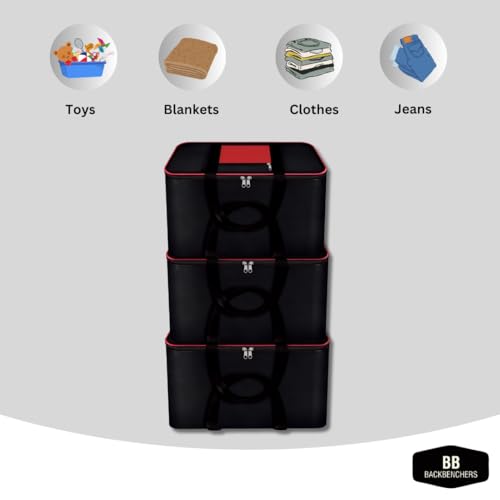 BB BACKBENCHERS Collapsible Fabric Storage Cubes Organizer with Handles Foldable Storage Baskets for Organizing Toys, Books, Shelves, Closet, Large Storage Box with Handles (Black Red (Pack of 3)) - Image 5