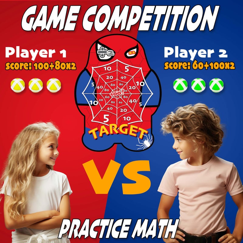 PHOSEA Large Dart Board for Kids â€“ Creative Net Pattern Design with Math Challenge Zones Ã—2 and Ã·2, Colorful Sticky Ball Target Toy for Boys and Girls Ages 4â€“8, Safe Indoor Outdoor Party Game - Image 3