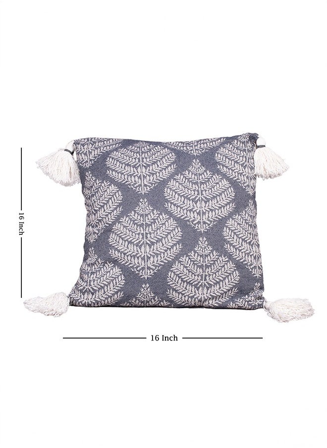 N & H Jute and Cotton Woven Square Shaped Cushion with Tassle 16 x 16 inches for Living Room Sofa (Birch Tile Pattern, Slate Blue)  - Image 2