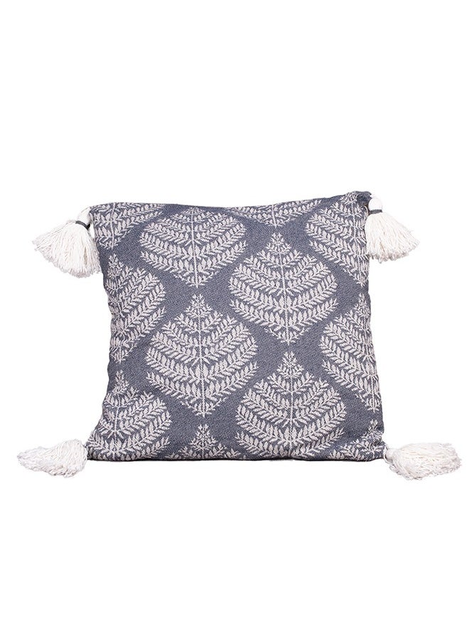 N & H Jute and Cotton Woven Square Shaped Cushion with Tassle 16 x 16 inches for Living Room Sofa (Birch Tile Pattern, Slate Blue)  - Image 3