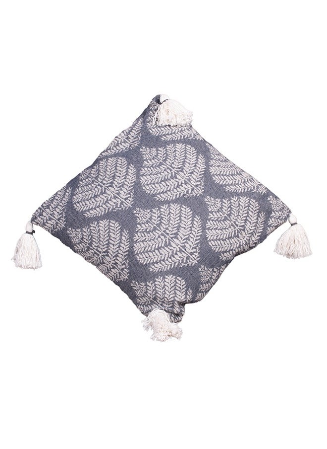 N & H Jute and Cotton Woven Square Shaped Cushion with Tassle 16 x 16 inches for Living Room Sofa (Birch Tile Pattern, Slate Blue)  - Image 4