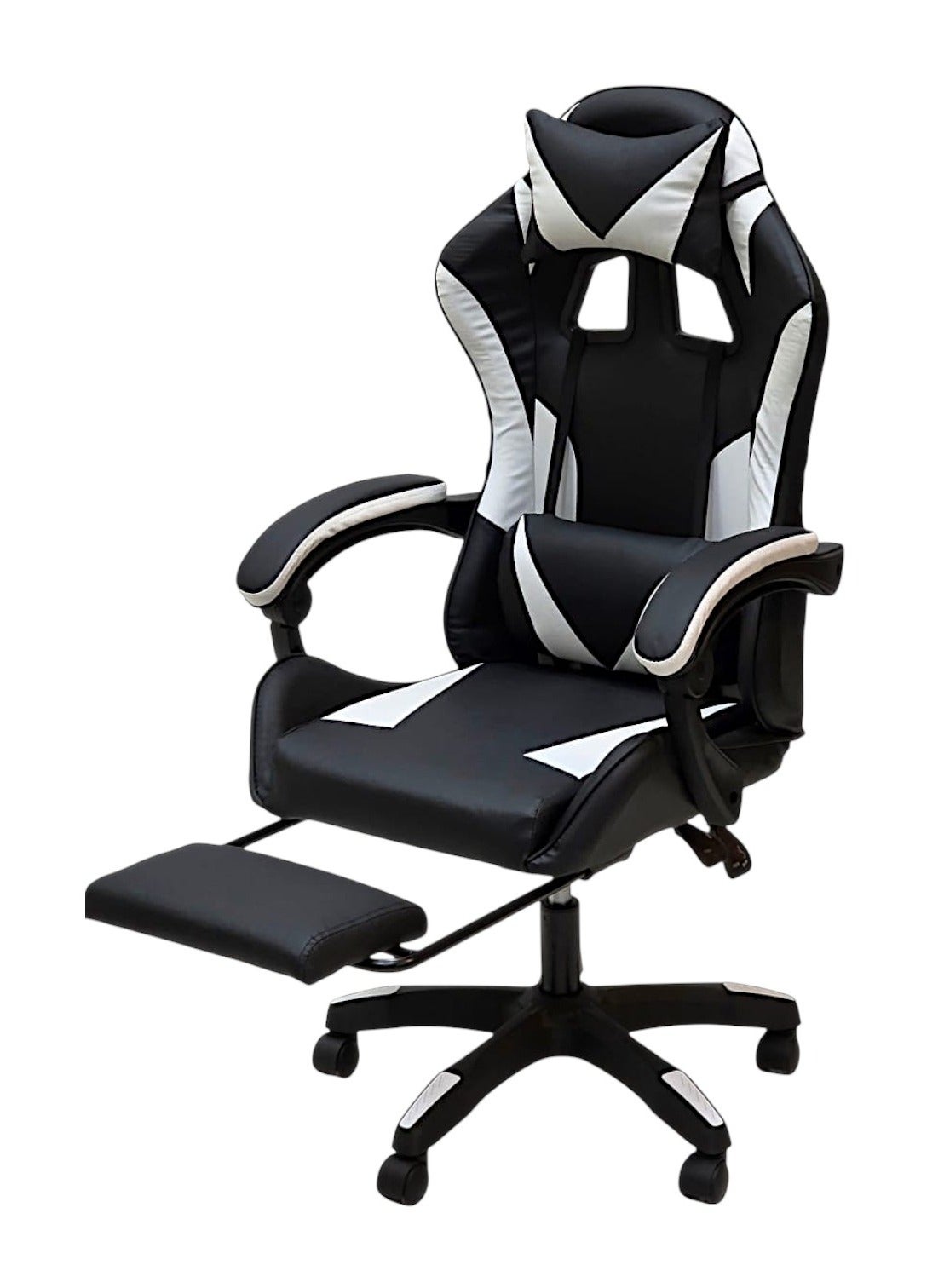 SBF Gaming Chair with Footrest – Ergonomic High Back PU Leather Office & Computer Chair, Adjustable Height, Reclining Backrest, Headrest & Lumbar Support, White Black