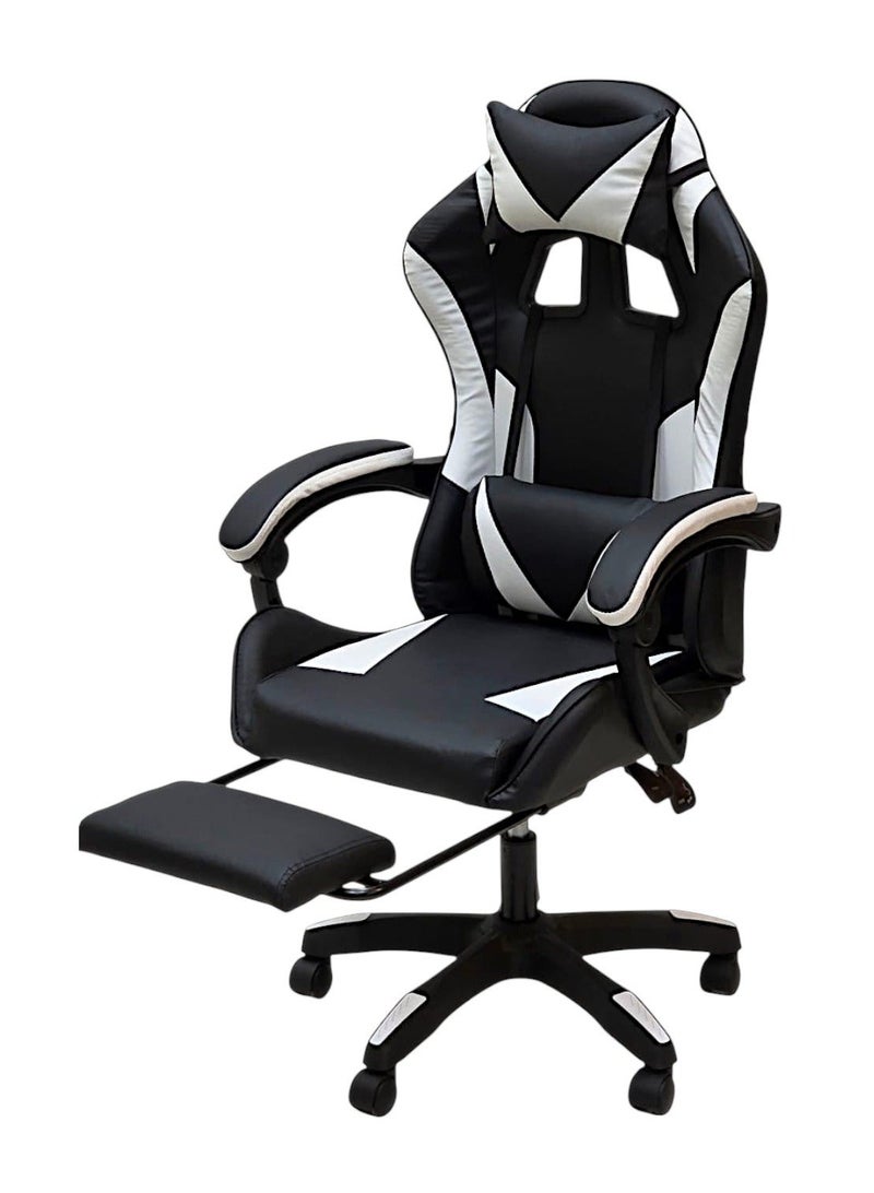 Sabir & Bros Furniture LLC SBF Gaming Chair with Footrest – Ergonomic High Back PU Leather Office & Computer Chair, Adjustable Height, Reclining Backrest, Headrest & Lumbar Support, White Black - Image 1