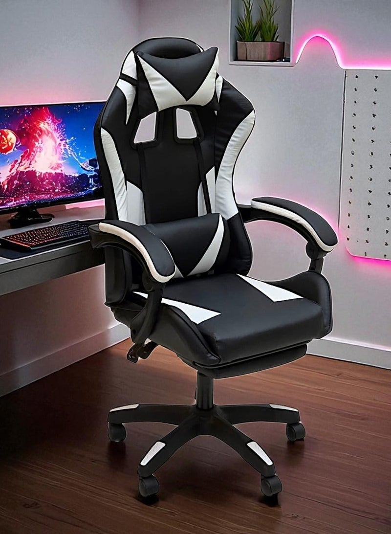 Sabir & Bros Furniture LLC SBF Gaming Chair with Footrest – Ergonomic High Back PU Leather Office & Computer Chair, Adjustable Height, Reclining Backrest, Headrest & Lumbar Support, White Black - Image 2