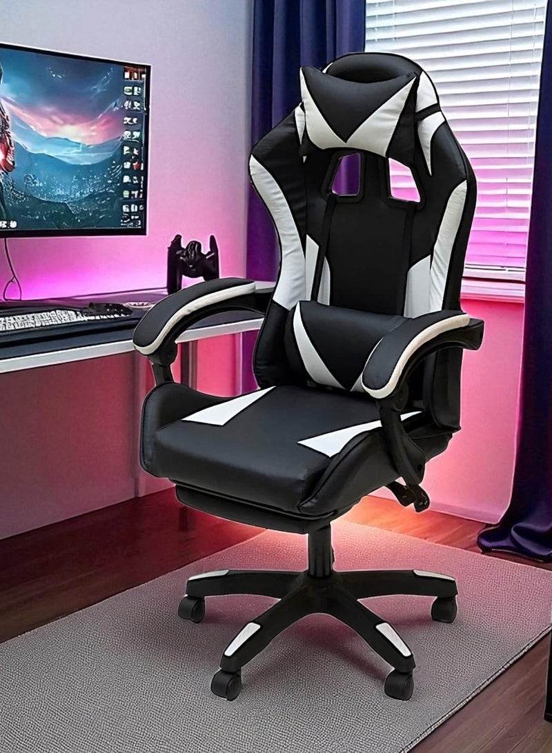 Sabir & Bros Furniture LLC SBF Gaming Chair with Footrest – Ergonomic High Back PU Leather Office & Computer Chair, Adjustable Height, Reclining Backrest, Headrest & Lumbar Support, White Black - Image 5