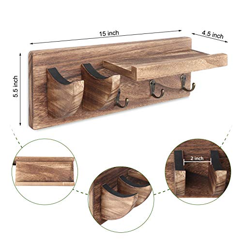 Bikoney Wall Mount Guitar Hanger Shelf with Pick Holder and 3 Hooks - Carbonized Black Guitar Holder for Acoustic, Electric, Bass, Ukulele [U.S. Patent] - Image 4