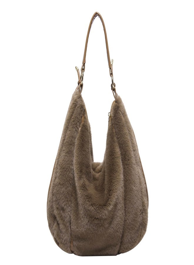 Extolove Fluffy Tote Bag, Winter Fuzzy Purses for Women Faux Fur Bag Soft Furry Shoulder Bag Crossbody Handbag Plush Tote Bag, Coffee, Small - Image 1