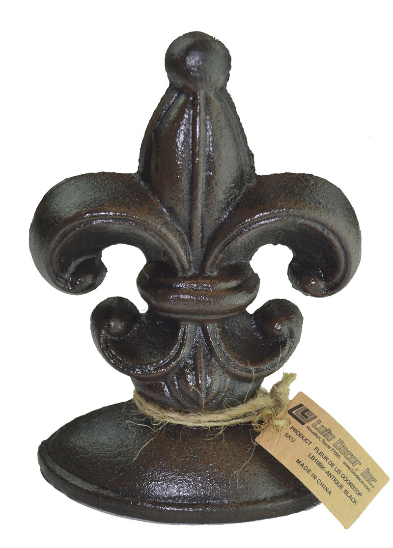 Lulu Decor, Cast Iron Fleur De Lis Door Stop, 2 Lbs, Door Stopper (Antique Black) - Image 1