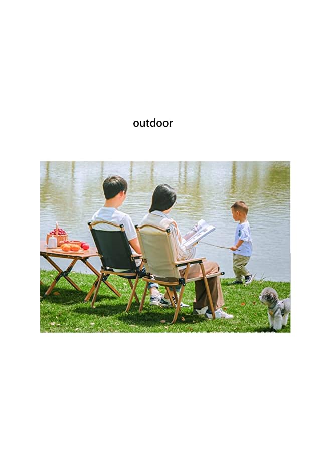 PROMASS كرسي تخييم قابل للطي كرسي شاطئ خارجي محمول أثاث خفيف الوزن كرسي للتنزه مع مقبض خشبي قاعدة ألمنيوم كرسي قابل للطي مستقر للشواء والمشي وصيد السمك والنزهات والسفر - Image 4