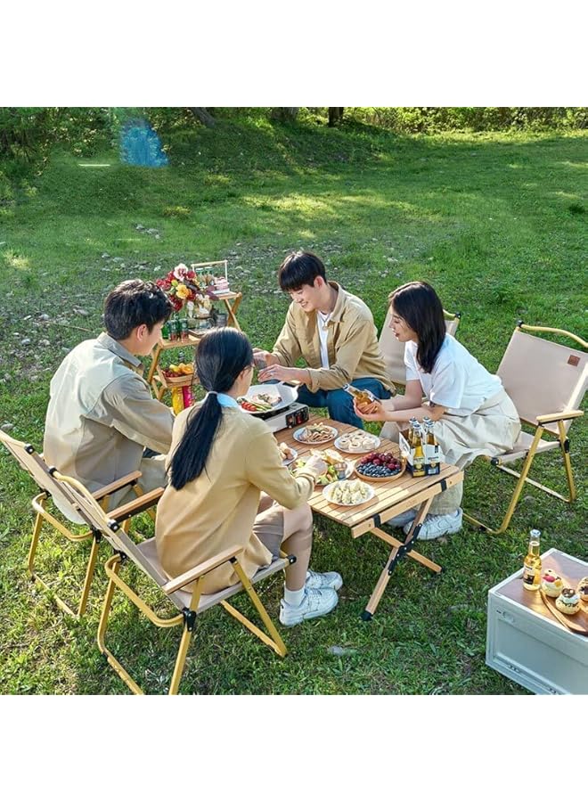 PROMASS كرسي تخييم قابل للطي كرسي شاطئ خارجي محمول أثاث خفيف الوزن كرسي للتنزه مع مقبض خشبي قاعدة ألمنيوم كرسي قابل للطي مستقر للشواء والمشي وصيد السمك والنزهات والسفر - Image 3