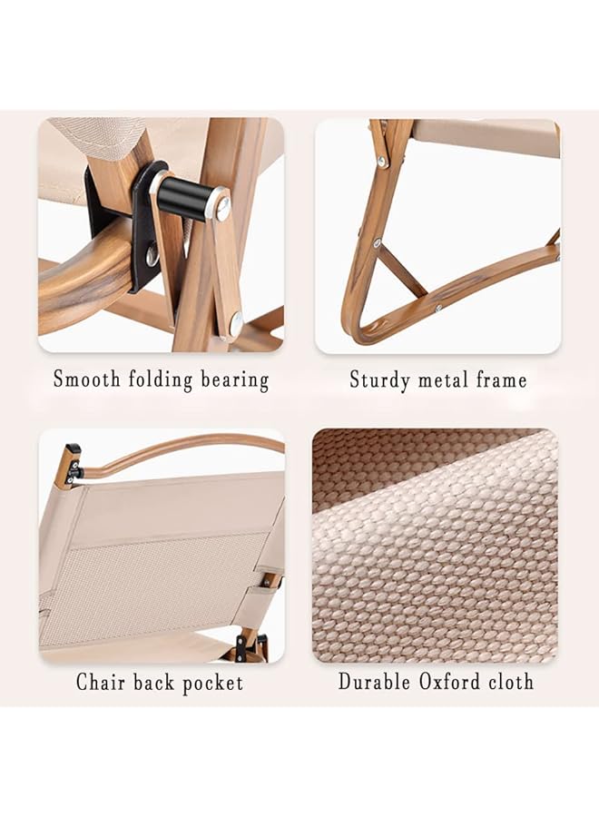PROMASS كرسي تخييم قابل للطي كرسي شاطئ خارجي محمول أثاث خفيف الوزن كرسي للتنزه مع مقبض خشبي قاعدة ألمنيوم كرسي قابل للطي مستقر للشواء والمشي وصيد السمك والنزهات والسفر - Image 5